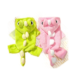 Cute warm dinosaur pet jumpsuit made of soft coral fleece for cats and dogs
