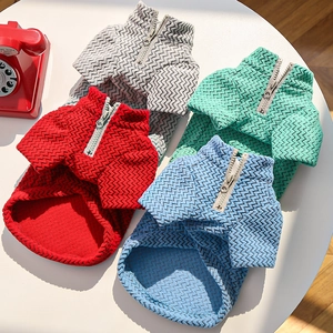 Dog Sweater Herringbone Knit Jacket Half Zipper High Collar Warm Autumn Winter Clothing D-Ring For Small Medium Pets