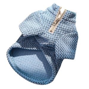 Blue pet knit sweater with zigzag patterns and back zipper for cats and dogs