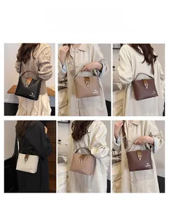 Lifestyle shots showing various ways to wear the bucket bag in multiple colors