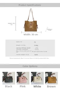 Detailed size specifications for large capacity monogram tote bag with four color options