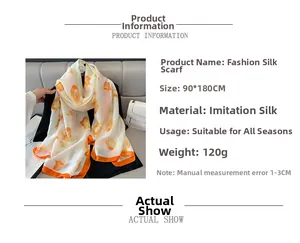 Detailed macro view of vibrant orange and white tulip flower print on silk scarf