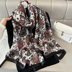 Paisley Print Imitation Satin Scarf Shawl Women Lightweight Breathable Ethnic Boho Vintage Large Sun Protection Wrap