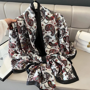 Elegant paisley silk scarf in red and black with luxury oversized design for women