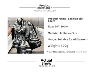 Detailed spec sheet for a vintage silk shawl featuring classic black and white nature prints