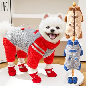Dog Jumpsuit Sherpa Fleece Winter Pet Coat And Matching Shoes Reflective Warm Zipper Jumper For Small Medium Dogs Cats