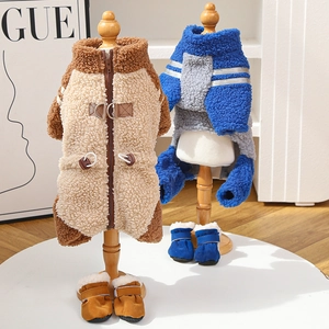 Thick winter pet fleece jacket set with zipper detail and matching boots for dogs and cats