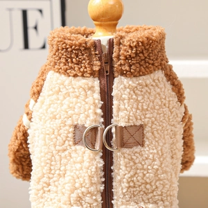 Macro view of thick double-sided fleece pet vest with zipper and double D-ring system