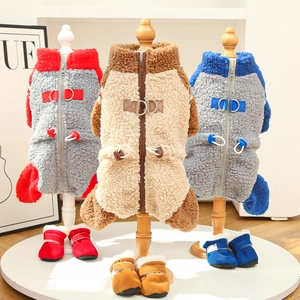 Detailed view of fleece pet winter vest with zipper and matching plush warm booties