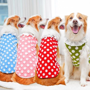 Polka Dot Pet Dog Vest Clothes Soft Coral Fleece Warm Lace Collar With Harness D-Ring Princess Style For Dogs Cats