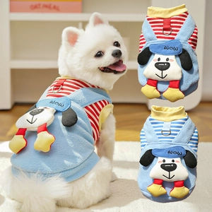 Haustier Hund Katze Kleidung Fleece Warm Gestreifte Weste Und Overall Mit D Ring Cartoon Aufnäher Herbst Winter Kleine Hunde Welpe