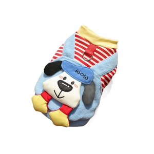 Blaue Fleece-Hundeweste mit Cartoon-Stickerei und D-Ring zur Leinenbefestigung
