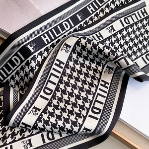 French style houndstooth skinny silk scarf with elegant black and white pattern