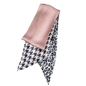 Fashionable narrow silk scarf with tricolor patchwork design for hair and bags