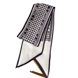 Chic houndstooth silk twilly scarf with black and white patterns for bags or hair