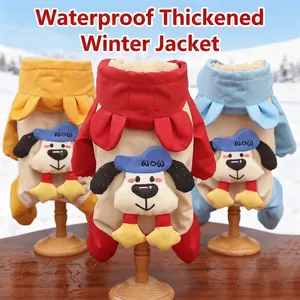 Waterproof thick winter dog snowsuits in red blue and yellow with fleece lining