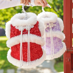 Costume Tang chinois pour chats et chiens doublé de velours avec boutons en perles