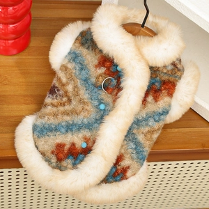 Gilet in pile per animali con motivo Fair Isle, collo in peluche e anello a D per cani piccoli