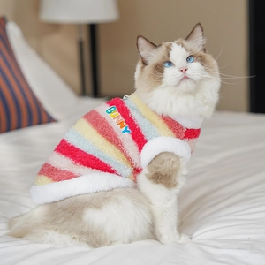 Détail du pull en polaire arc-en-ciel pour animaux avec bordure en peluche et broderie Bunny