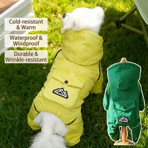 Waterproof fleece-lined pet jumpsuit with hood and reflective strips for dogs