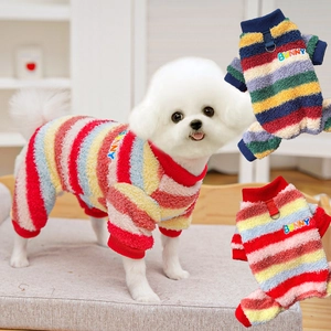 Combinaison Gilet Pour Chien Chat En Polaire Épaisse Rayures Arc-En-Ciel Broderie Animale Avec Anneau En D Métallique Pour Laisse Hiver