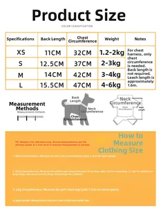 Detailed size guide for breathable pet harness showing chest and back length measurements