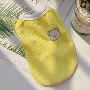 Cute yellow waffle fabric pet vest with cartoon bear embroidery for small dogs and cats