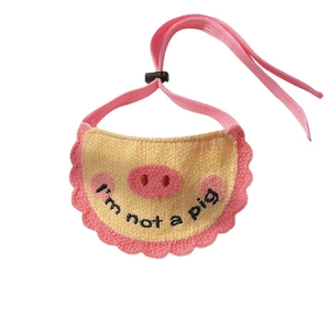 Bavoir tricoté rose et jaune pour animaux avec broderie et cordon de serrage réglable