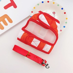 Breathable red and white striped pet vest harness with matching nylon leash set