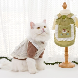 Cartoon Waffelweste und Kleid für Haustiere mit D-Ring-Leine für Katzen und kleine Hunde