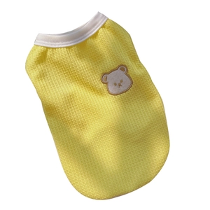 Cute yellow waffle pet vest featuring a cartoon bear embroidery for dogs and cats
