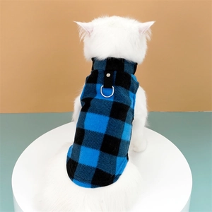 Harnais à carreaux bleu et noir pour petits chiens et chats avec boucle métallique
