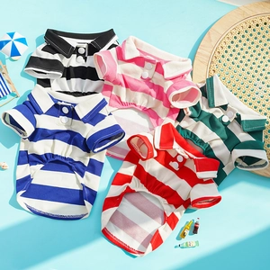 Summer Pet Dog Cat Polo Shirt Breathable Striped Knitted T-Shirt Casual Small Medium Dogs Puppy Kitten Clothes Apparel