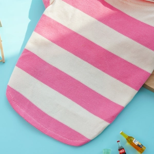 Detailed macro view of breathable pink striped cotton pique fabric for pet clothes