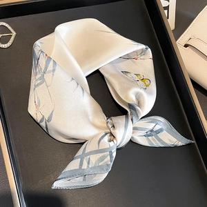 Pure Mulberry Satin Square Scarf Vintage Bamboo Butterfly Print Elegant Neckerchief For Women Satin Smooth Satin Scarf