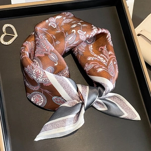 Mulberry Satin Square Scarf Retro Paisley Print Elegant Versatile Fashion Head Scarf Neck Wrap For Women