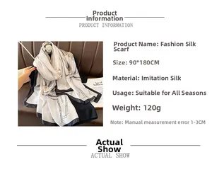Detailed view of lightweight printed silk scarf size 90x180cm with material specifications