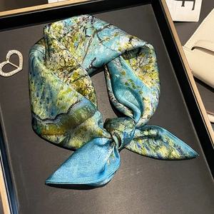 Satinnquadrat Schal Van Gogh Mandelblüte Ölgemälde Druck Elegant Glatt Künstlerisches Halstuch Für Damen