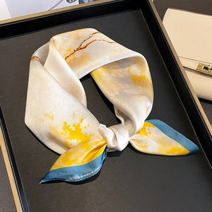 Mulberry Satin Square Scarf Floral Print Neck Wrap French Elegant Style Smooth Satin Handkerchief For Women Accessories