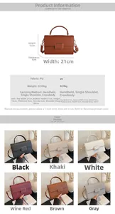 Detail view of lychee pattern PU leather crossbody bag with dimensions 21x15x5cm