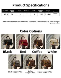 Guide des tailles pour sac à main léopard tendance avec dimensions et coloris