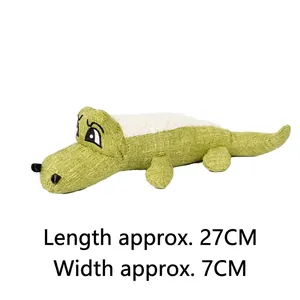 Green plush crocodile pet toy with squeaker and textured back, size 27x7 cm