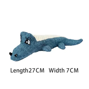 Blue crocodile plush squeaky toy for dogs and cats, size 27x7cm with embroidered details