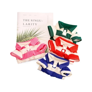 Striped cotton pet polo shirts in pink, green, red and blue for small dogs and cats