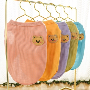 Pet Vest Waffle Knit Breathable Summer Clothing Cartoon Bear Patch Soft Sleeveless Shirt For Small Dogs Cats