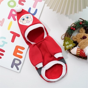 Christmas dog hoodie with Santa hat and plush trim for small and medium pets