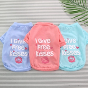 Pet T-Shirt Polyester Short Sleeve Round Neck I Give Free Kisses Letter Heart Print Clothes For Small Dogs Cats