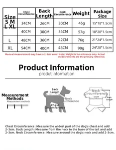 Detailed size chart for polar fleece dog vest showing chest, neck, and back measurements