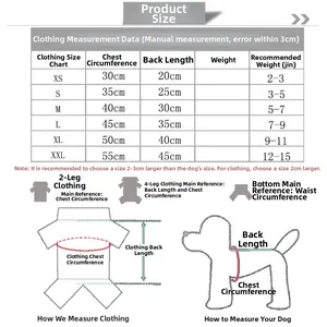 Detailed size chart for dog Christmas costume with chest and back length measurements