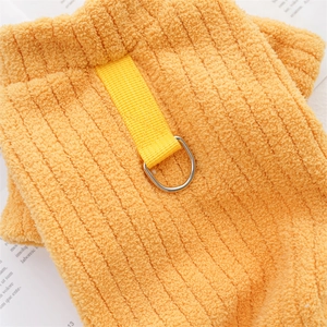 Winter warm orange fleece dog coat with ribbed texture and metal D-ring for leash attachment